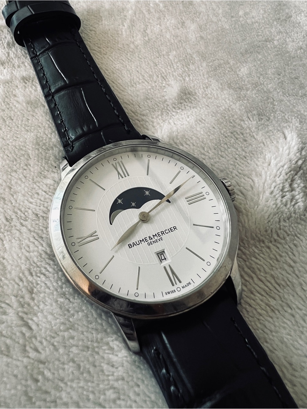 Baume & Mercier Men’s Black Leather Moonphase Dress Watch